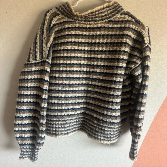 Madewell Waller Crop Cardigan Sweater Stripe Fuzzy Chunky Wool Blend XS - Picture 9 of 10